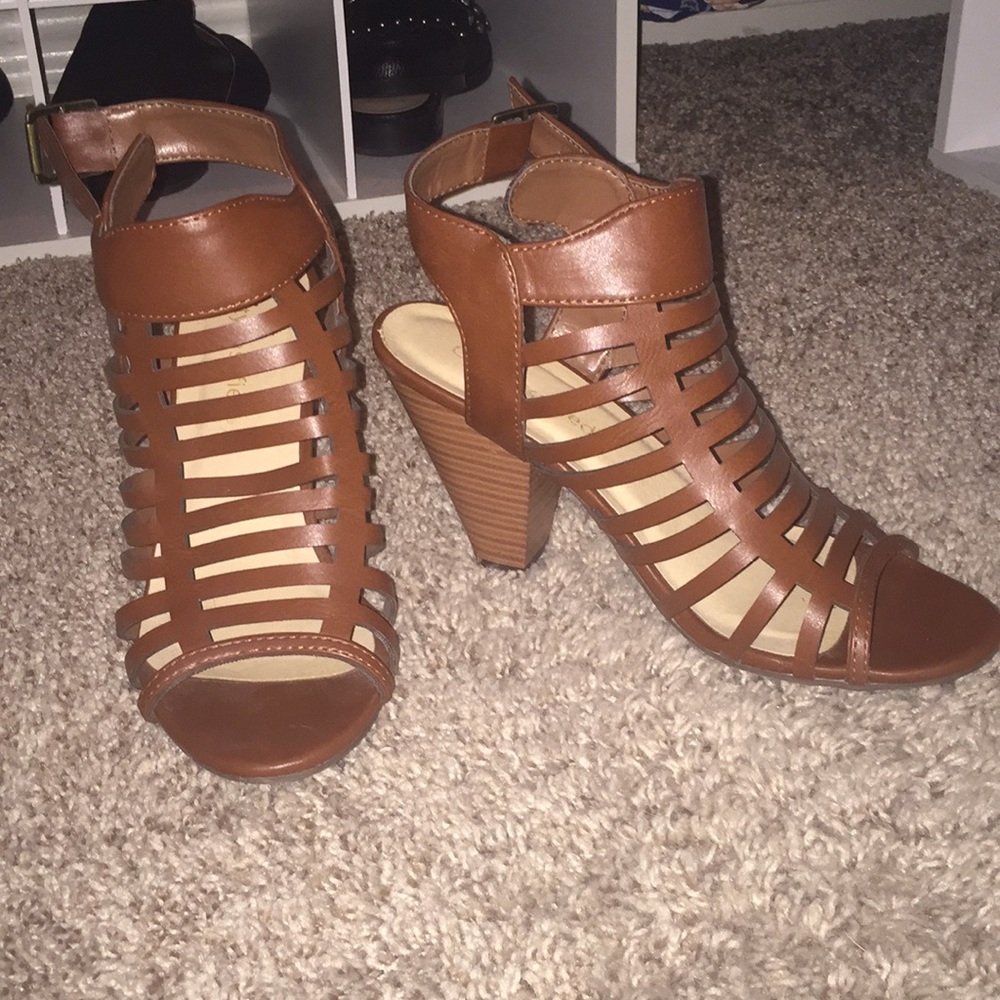 Brown strappy heels